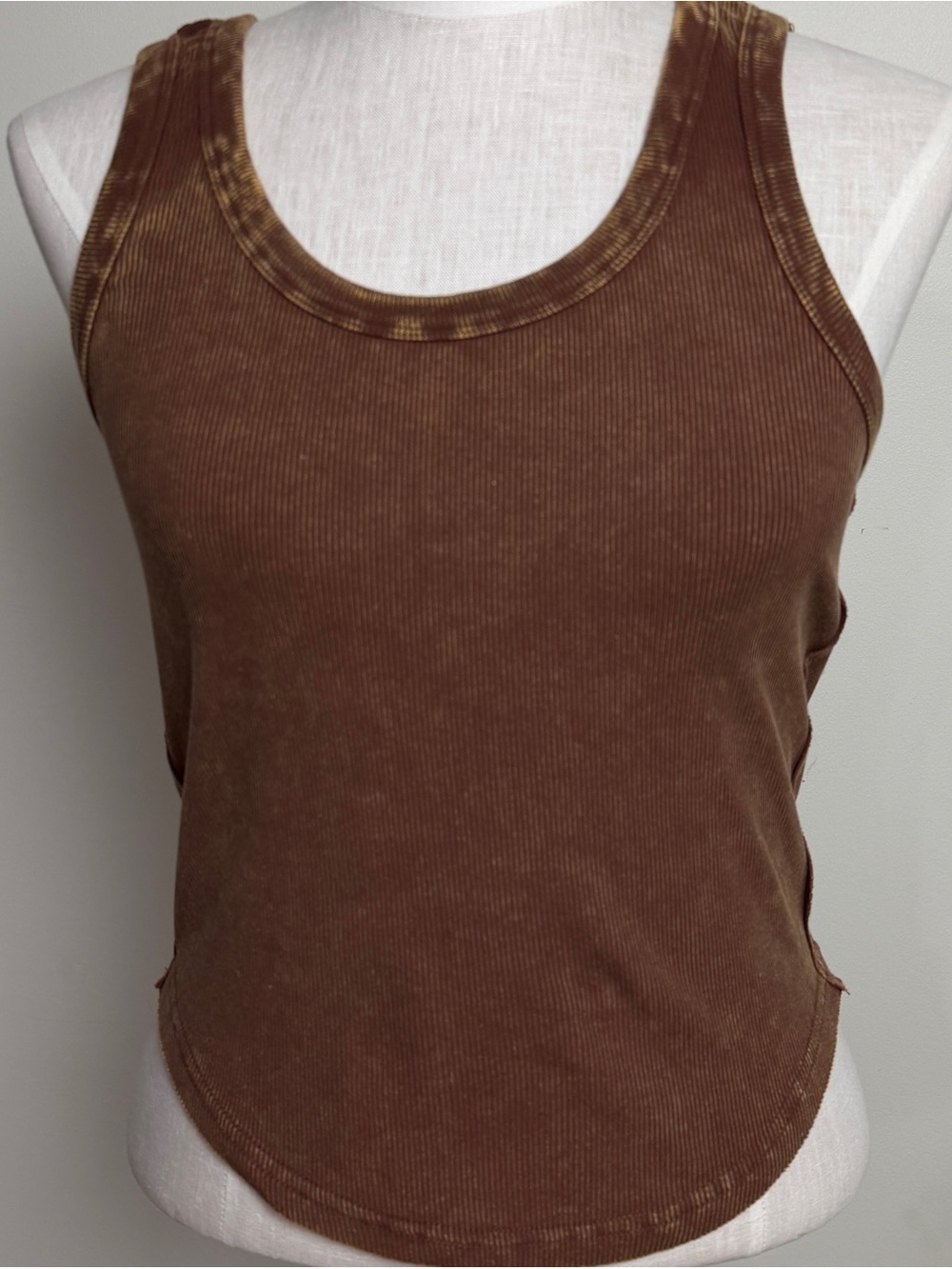 Double Zero Brown Ribbed Scoop Tank
